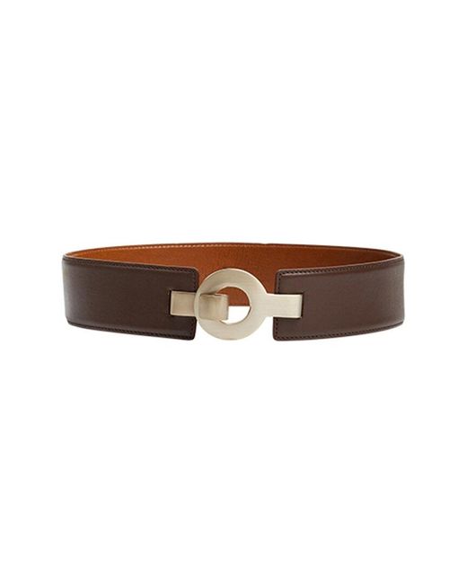 Reiss Brown Cece Metal Clasp Wide Leather Belt