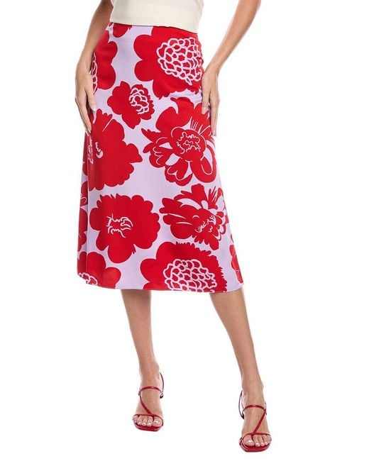 Marimekko Red Korkeat Pioni Midi Skirt