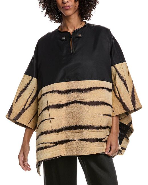 Valentino Black Jacquard Wool-Blend Down Poncho