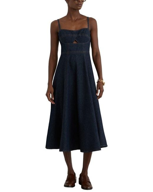 Reiss Blue Petite Emma Denim Fit And Flare Midi Dress