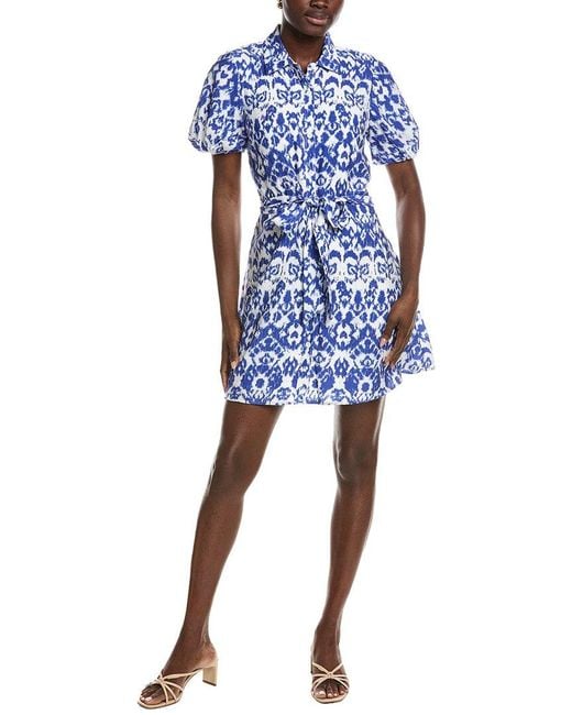 Sam Edelman Blue Puff Sleeve Ikat Shirtdress