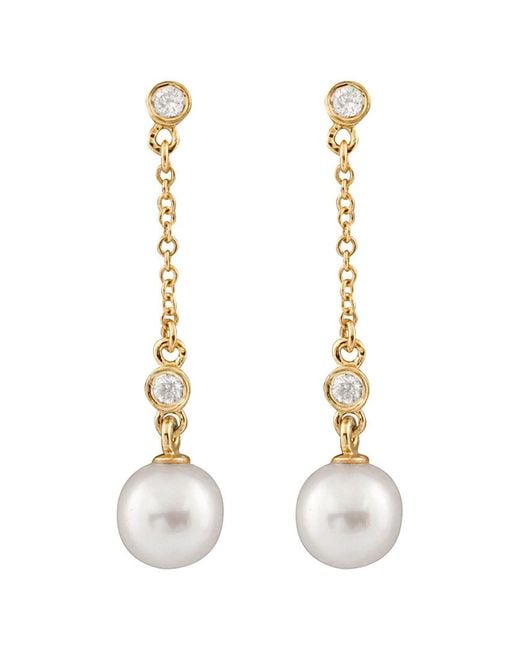 Masako Pearls White Splendid Pearls 14k 0.04 Ct. Tw. Diamond & 7-7.5mm Akoya Pearl Dangling Earrings