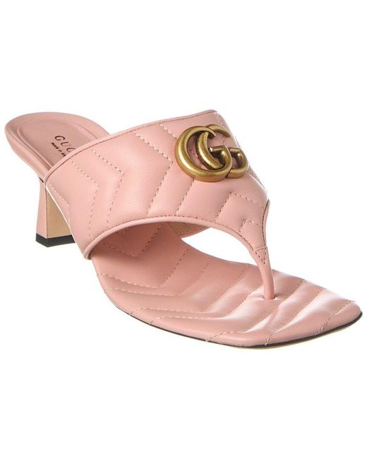 Gucci Pink Double G Thong Leather Sandal