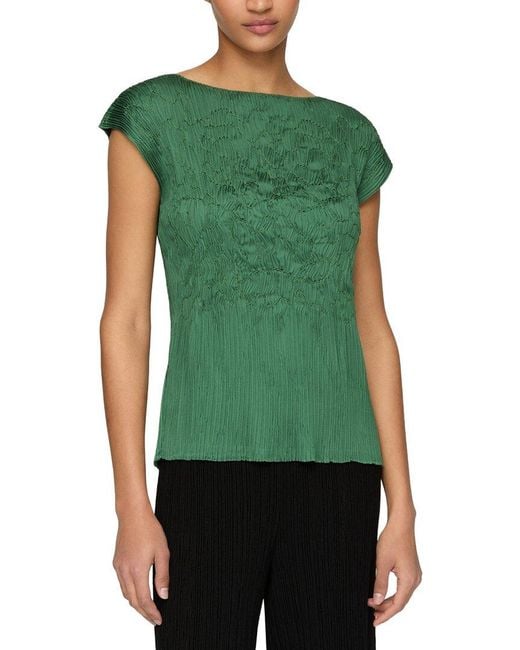 Lafayette 148 New York Green Embroidered Plisse Blouse
