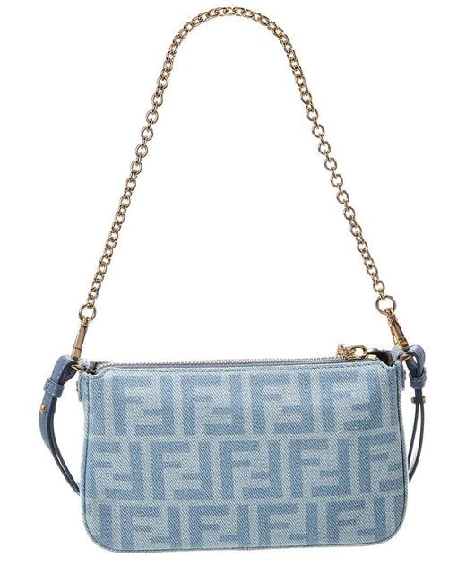 Fendi Blue Baguette Ff Denim Pouch
