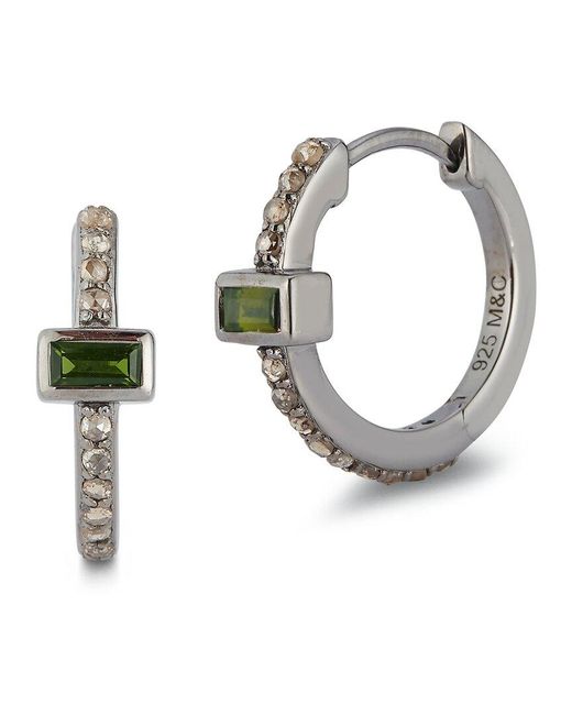 Banji Jewelry Metallic Silver 0.79 Ct. Tw. Diamond & Green Tourmaline Huggie Earrings