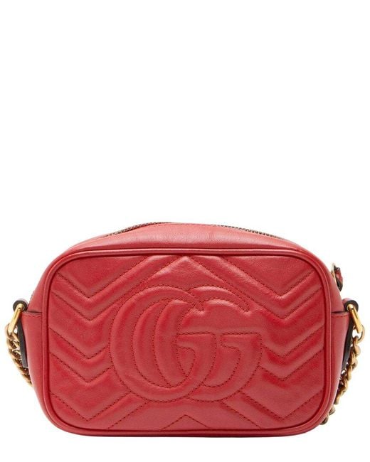 Gucci Red Matelasse Leather GG Marmont Mini Camera Bag (authentic Pre-loved)