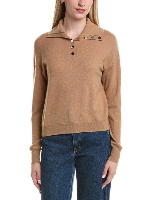 Bruno Magli Blue Half Button Placket Wool & Cashmere-Blend Pullover