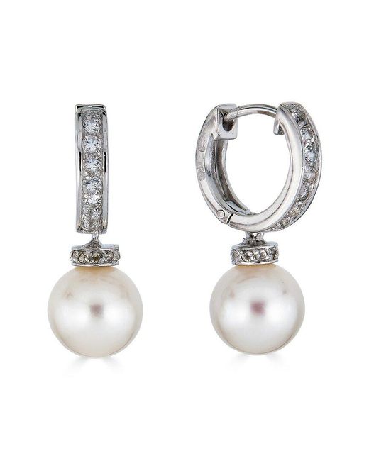 Belpearl White Silver 10-9mm Freshwater Pearl Cz Earrings