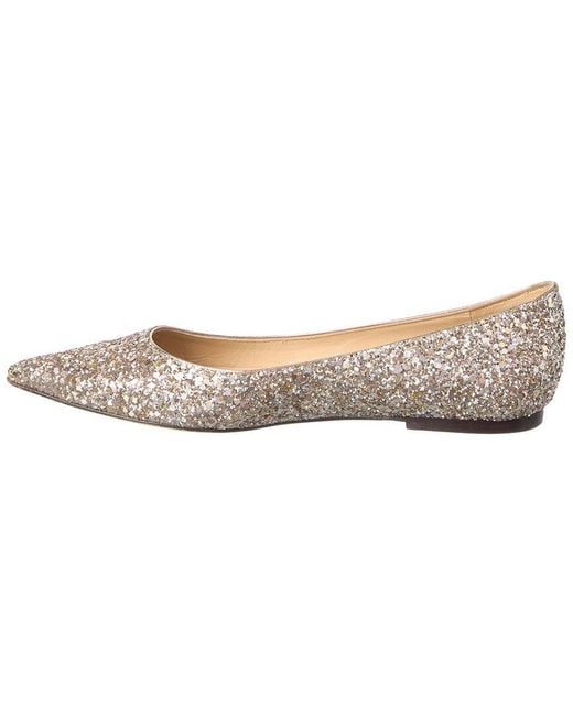 Jimmy Choo White Glitter Leather Flat