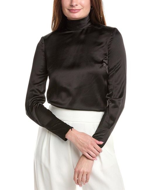 St. John Black Mock Neck Satin Top