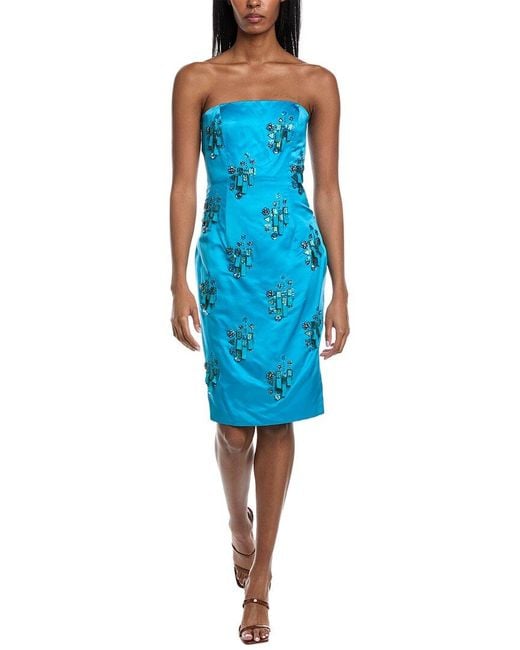 Mikael Aghal Blue Strapless Silk Cocktail Dress
