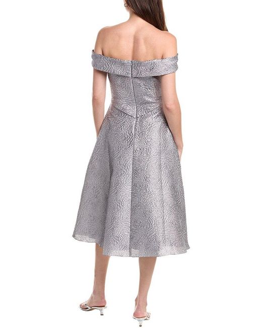 Rene Ruiz Gray Off-The-Shoulder A-Line Brocade Cocktail Dress