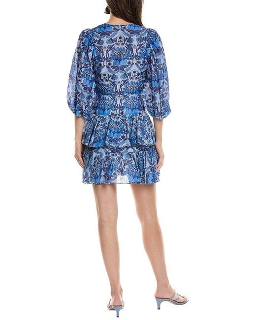 Sandro Blue Linen-Blend Mini Dress