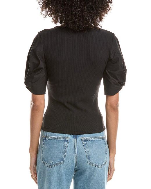 10 Crosby Derek Lam Black Fallon Mixed Media T-Shirt