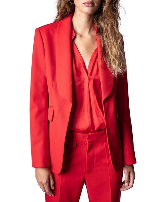 Zadig & Voltaire Red Date Gabardine Wool-Blend Blazer
