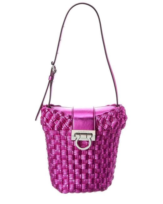 Ferragamo Pink Trifolio Leather Bucket Bag