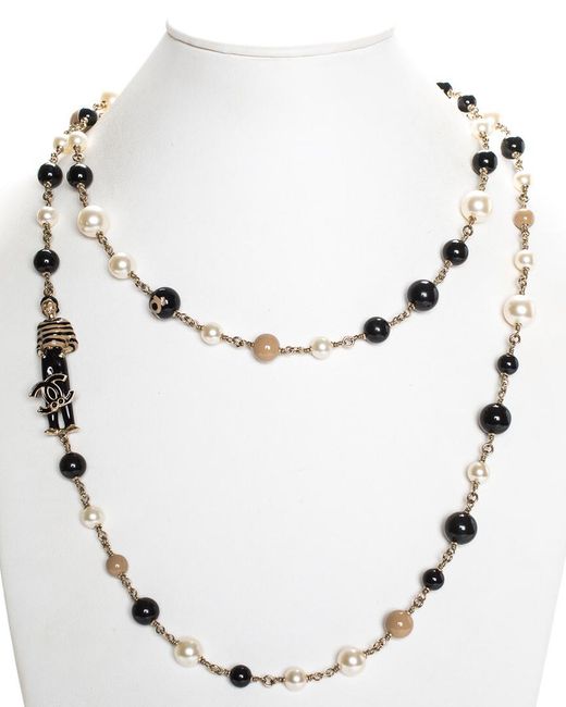 Chanel Gold-tone Faux Pearl Cc 100th 
