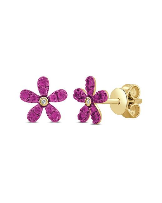 Sabrina Designs Pink 14k 0.29 Ct. Tw. Diamond & Ruby Flower Studs