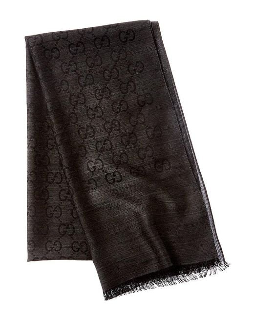 Gucci Black Logo Jacquard Wool & Silk-blend Scarf