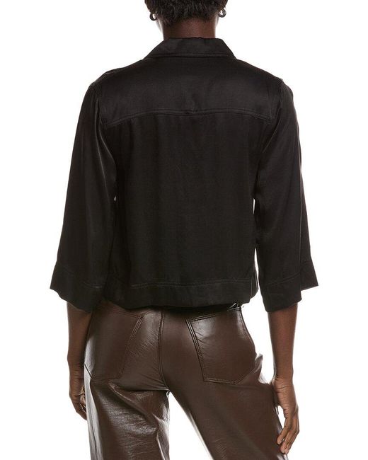 Ganni Black Washed Satin Crop Shirt
