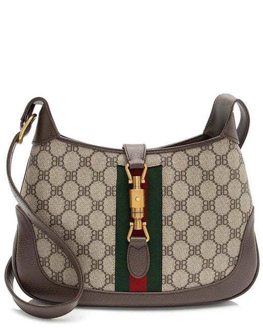 Gucci Gray Brown Bb Supreme Canvas X Balenciaga The Hacker Project Jackie Small Shoulder Bag (authentic Pre-loved)