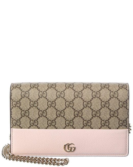 Gucci Gray Gg Marmont Leather Wallet On Chain