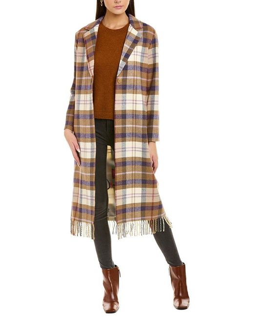 Vilagallo Plaid Fringe Woolblend Coat in Brown Lyst