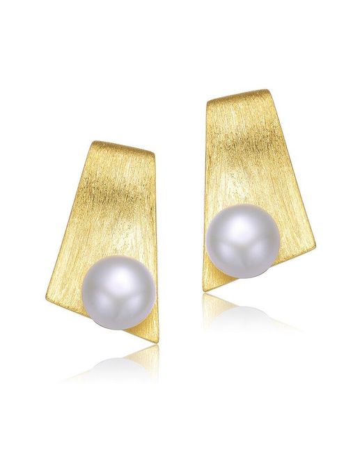 Genevive Jewelry Multicolor 14k Over Silver 7.5-7.5mm Pearl Earrings