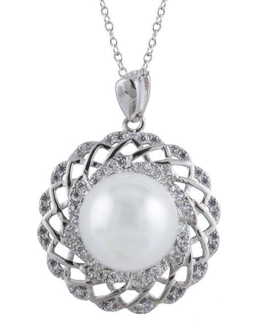 Splendid Metallic 12Mm Pearl Cz Pendant
