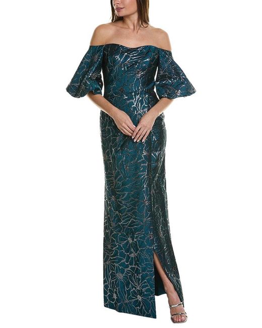 Rene Ruiz Green Brocade Mermaid Gown