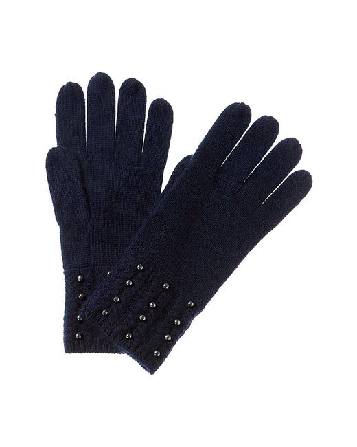 Forte Blue Pearl-studded Cashmere Gloves
