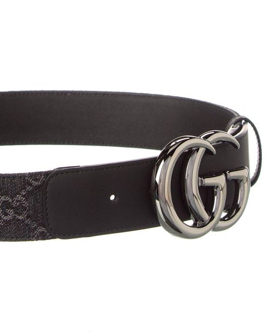 Gucci Black GG Denim & Leather Belt