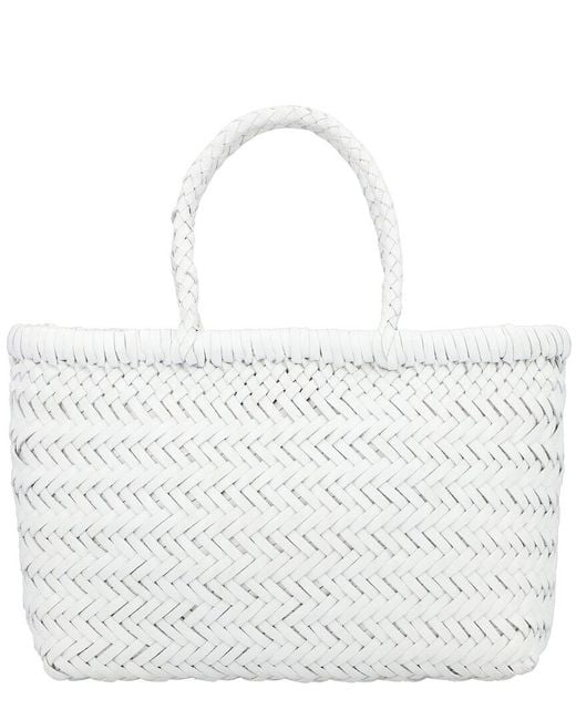 Dragon Diffusion White Mini Flat Gora Leather Top Handle Bag