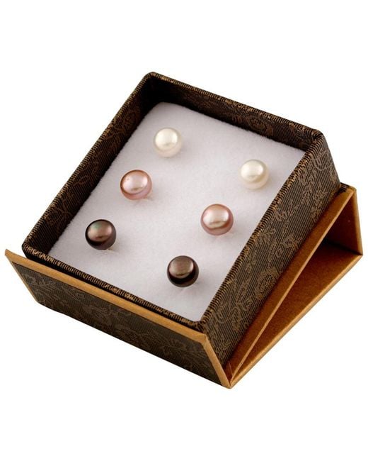 Splendid Multicolor 14k 7-7.5mm Freshwater Pearl Set Of 3 Studs