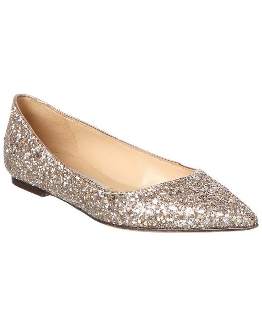 Jimmy Choo White Glitter Leather Flat