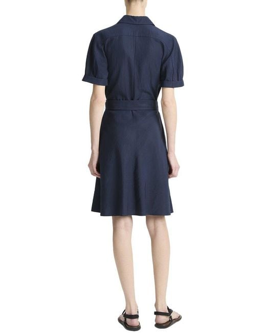 Vince Blue Cuffed Belted Shirt Dress