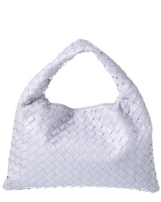 Bottega Veneta White Hop Small Intrecciato Leather Hobo Bag