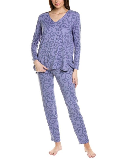 N Natori Blue 2pc Ottoman Pajama Set
