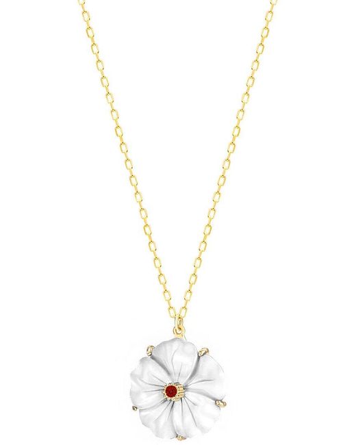 Gabi Rielle Metallic 14k Over Silver Pearl Cz Gardenia Blossom Necklace