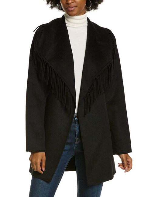 Tahari Black Frankie Wool-blend Wrap Coat