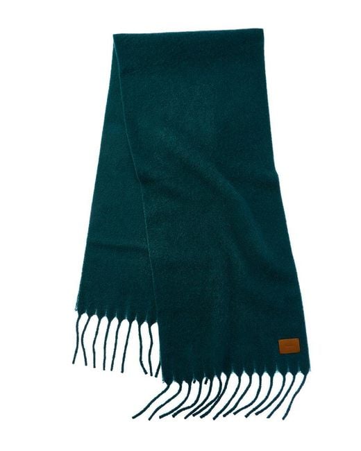 Vince Green Lofty Solid Leather-Trim Wool & Alpaca-Blend Scarf
