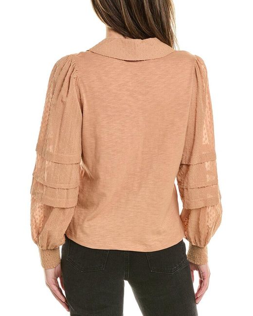 Design History Natural Collard Combo Sleeve Top