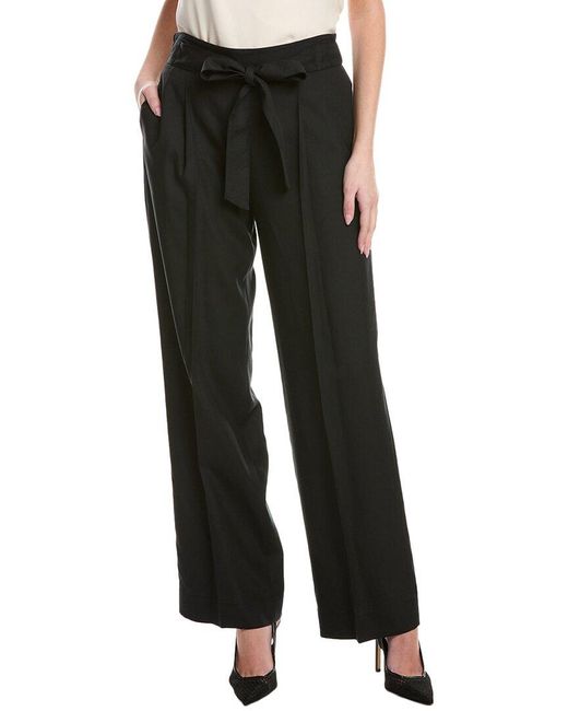 Vince Black Belted Linen-Blend Pull-On Pant