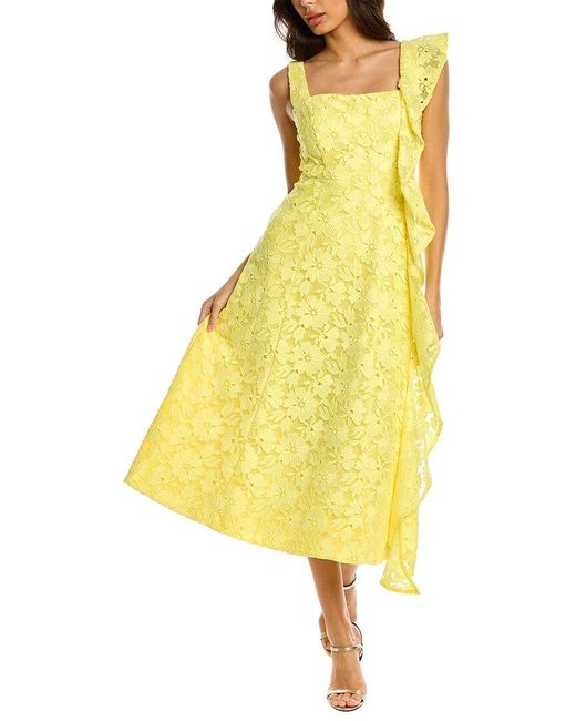 Kay Unger Floral Lace Sleeveless Midi Dress in Yellow | Lyst UK