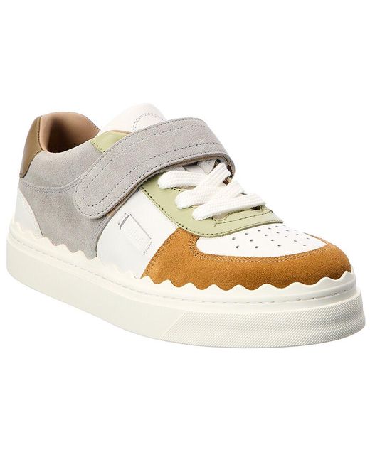 Chloé White Lauren Leather & Suede Sneaker