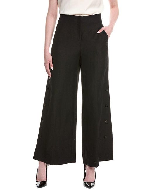 Lafayette 148 New York Black Thames Linen-blend Wide Leg Pant