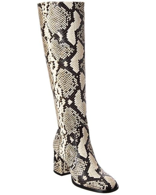 Stuart Weitzman White Nola Snake-Embossed Leather Knee-High Boot