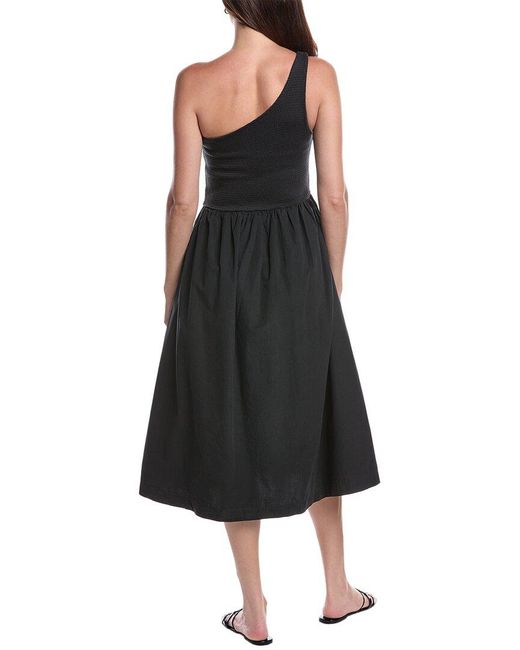 Nation Ltd Black Connie One-Shoulder Smocked Midi Dress