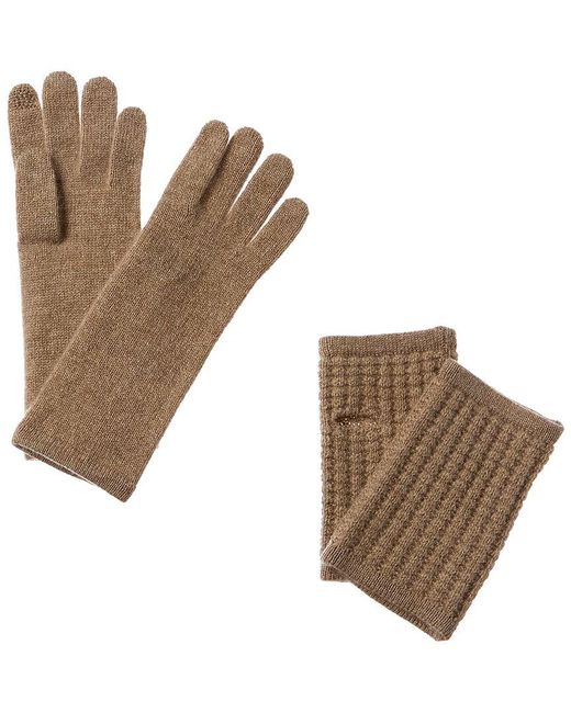 Hannah Rose Brown Waffle Stitch 3-in-1 Cashmere Tech Gloves